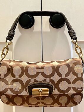 COACH Op Art Signature Shoulder Bag with Gold Hardware